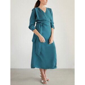 NORTE Women V-Neck Wrap Dress Sz S Teal Blue Feminine